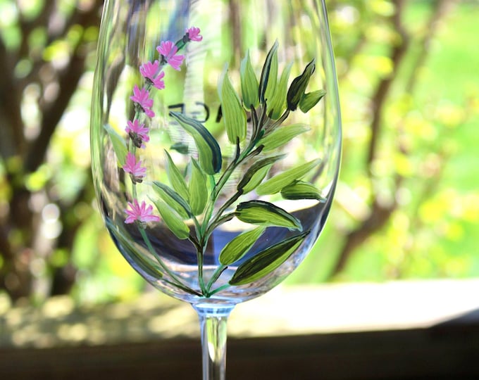 Sage Herb wine glass hand painted  -Garden lovers - Mother's Day gift- Summer wine glass - made in USA