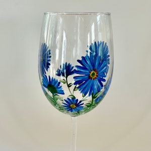 September Hand Painted Wine Glass with Asters- Birthday Gift Idea - September birth month flower- Floral Barware - US Made.