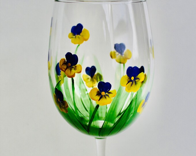 Hand Painted Pansy wine glass