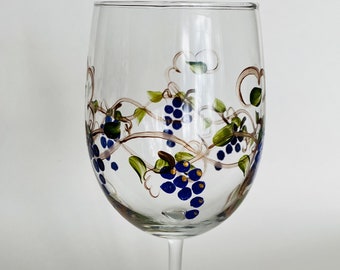 Elegant Hand Painted Grape Vineyard Wine Glass - Perfect Gift for Wine Lovers - 19 oz Capacity - Artisan Made in USA