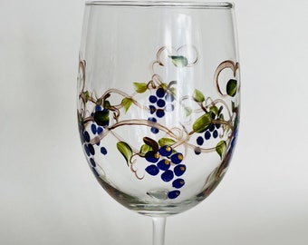 Hand Painted Grape Vineyard Wine Glass - Perfect Gift for Wine Lovers - 19 oz Capacity - Artisan Made in USA