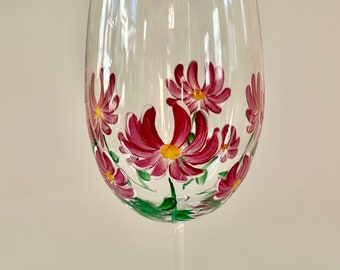 Hand Painted November Birth Month Wine Glass - Personalize- November Birthday glass-Chrysanthemum flower- Fall Barware