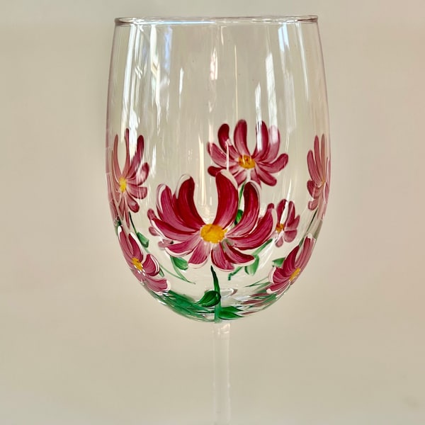 Hand Painted November Birth Month Wine Glass - Personalize- November Birthday glass-Chrysanthemum flower- Fall Barware