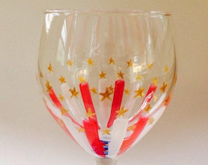 July 4th Celebration Hand Painted Wine Glass