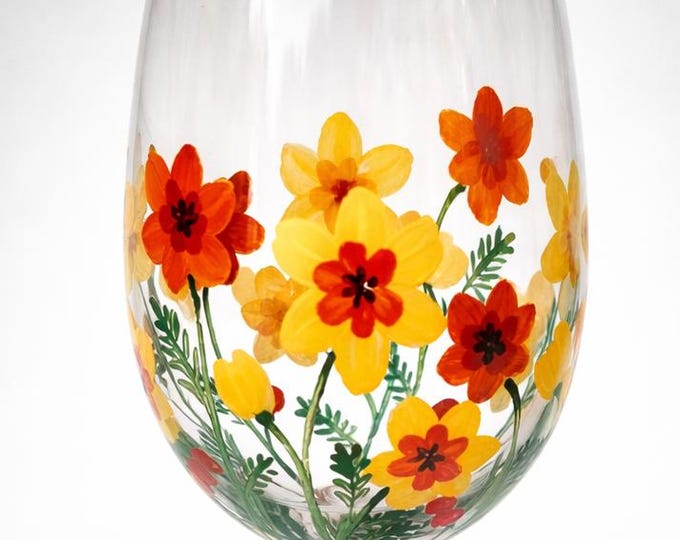 October Birth Flower Wine Glass: Hand painted Personalized Marigold Fall Barware