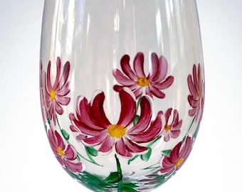 Hand Painted November Birth Month Wine Glass - Personalize- November Birthday glass-Chrysanthemum flower- Fall Barware
