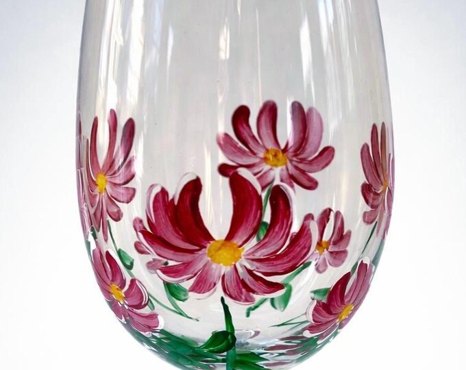 Hand Painted November Birth Month Wine Glass - Personalize- November Birthday glass-Chrysanthemum flower- Fall Barware