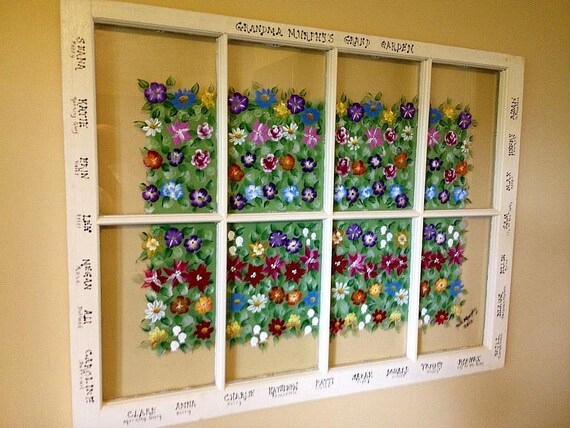 Family Garden Window.  Free shipping. Custom made using the hand painted birth flower for each family member.  Made in USA.