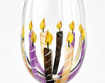 Birthday wine glass for milestone celebrations.  Hand painted made in USA
