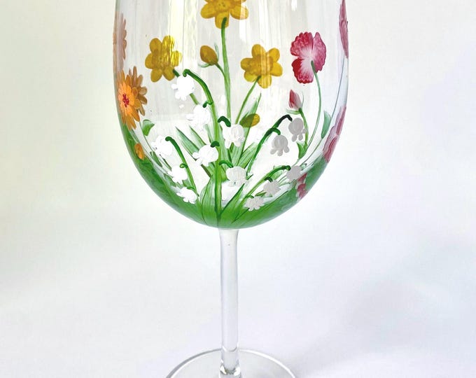 Personalized Birth Flower Wine Glass: Hand Painted Family Keepsake made in USA