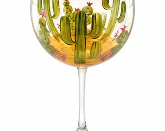 Hand Painted Cactus Wine Glass: Arizona Desert Decor, Western Gift