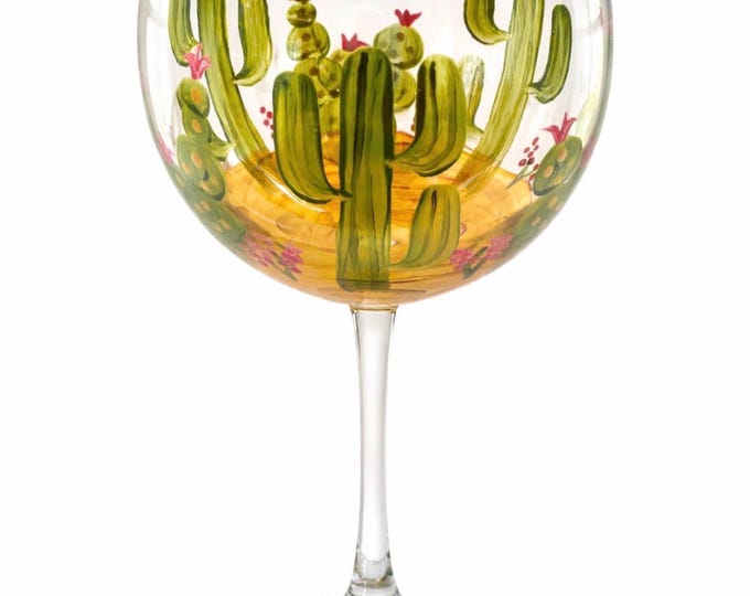 Hand Painted Cactus Wine Glass: Arizona Desert Decor, Western Gift