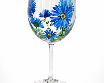 September birth month wine glass, hand painted aster flowers, birthday gift