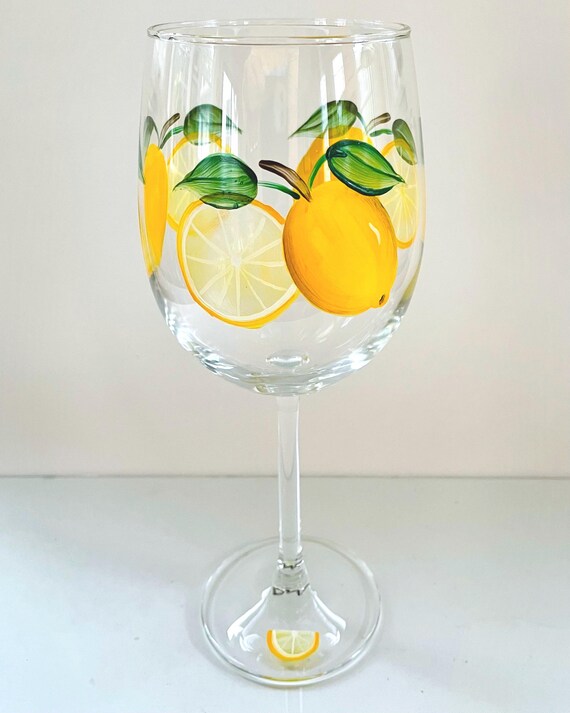 Hand Painted Lemon Wine Glass – Summer Citrus, Amalfi Decor