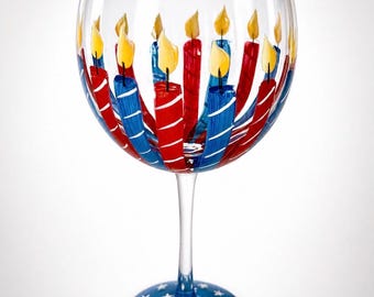 Hand Painted Wine Glass Patriotic Stars and Stripes, Memorial Day, July 4th, Labor Day glass