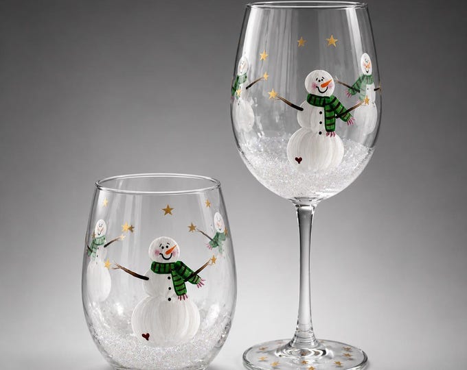 Hand Painted Snowman Wine Glass: Winter  Decor