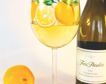 Hand Painted Lemon Wine Glass – Summer Citrus, Amalfi Decor