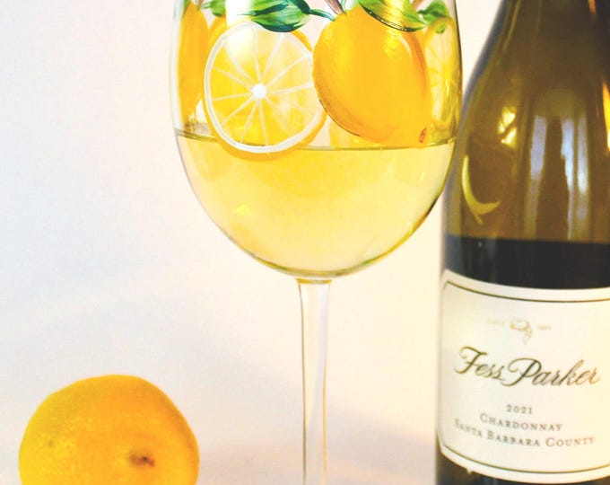 Hand Painted Lemon Wine Glass – Summer Citrus, Amalfi Decor