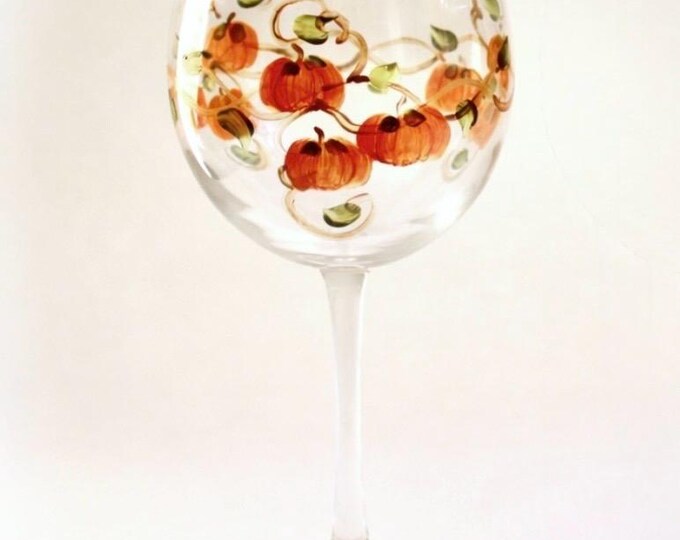 Hand Painted Pumpkin Wine Glass, Fall Seasonal Decor