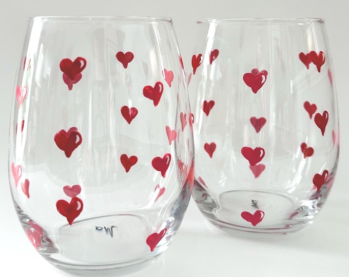 Hand Painted Galentine Wine Glasses, minimalist decor, Valentine gift, set of two