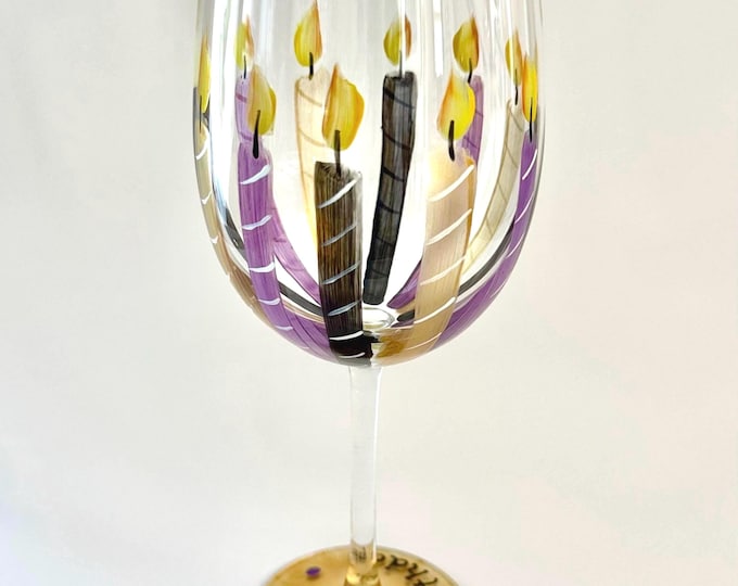 Happy Birthday Wine Glass. Custom hand painted 20 oz glass made in the USA.