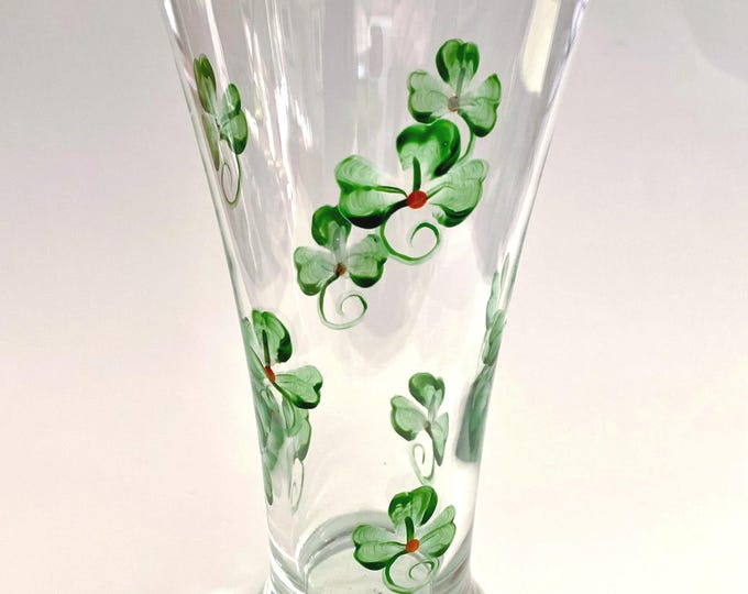 Hand Painted Shamrock Pilsner Glass: Irish Wedding Barware, St. Patrick's Day decor