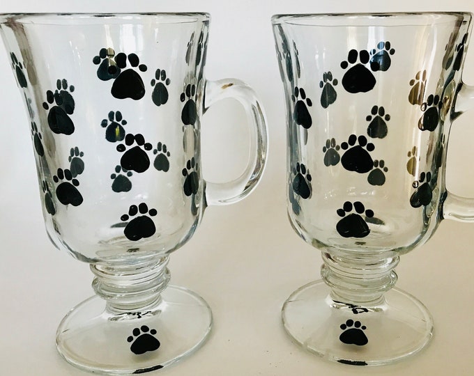 Dog Mom gift - Irish Coffee Glasses with Paw Prints - Dog Lover Mother's Day Gift - Personalized Pet memorial Coffee Mugs - Hand Painted