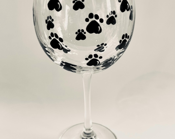 Hand Painted Paw Print Wine Glass: Dog Lover Gift made in USA