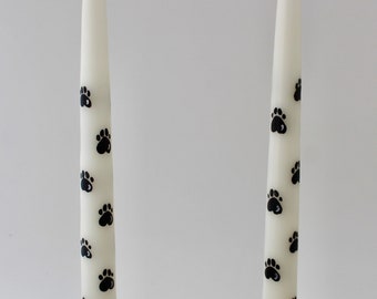 Taper candles hand painted paw prints. Pet Parent gift, 12 inches tall cotton wicks, slow burning. Gift for her. Memorial gift.