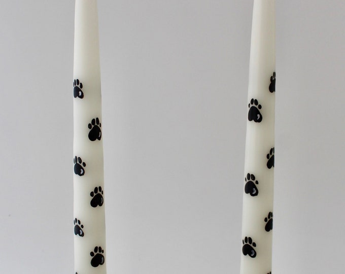 Taper candles hand painted paw prints. Pet Parent gift, 12 inches tall cotton wicks, slow burning. Gift for her. Memorial gift.