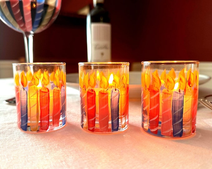 Hand Painted Birthday Candle Shot Glass Votive Holder