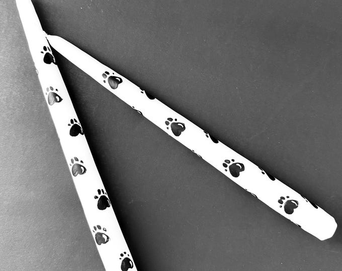 Paw print taper candles, hand painted pet decor. Gift for her. Made in USA