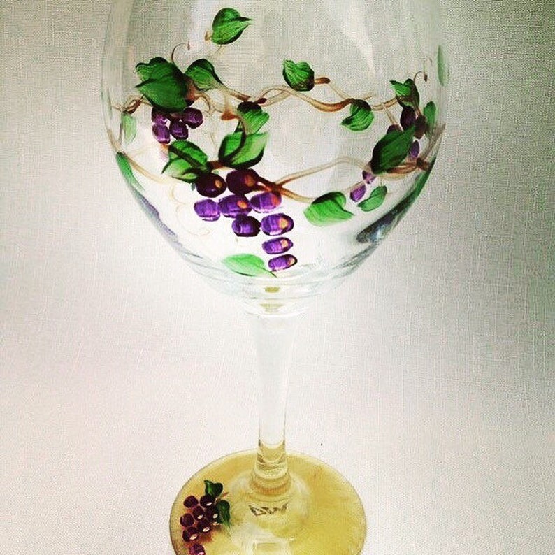 Grape Vine Hand Painted Wine Glass. 20 oz. Made in USA. Etsy