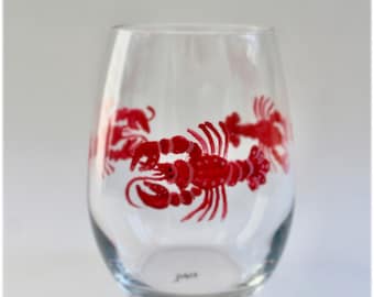 Lobster wine glass. Hand painted. Summer  wedding favors. Large capacity. Made in the USA. Beach barware.