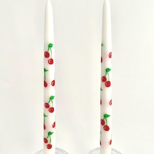 Hand Painted Cherry Taper Candles - Set of 2 - 12 Inch