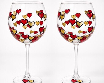 Hand Painted Red Hearts Wine Glass – wedding Toasting Glass