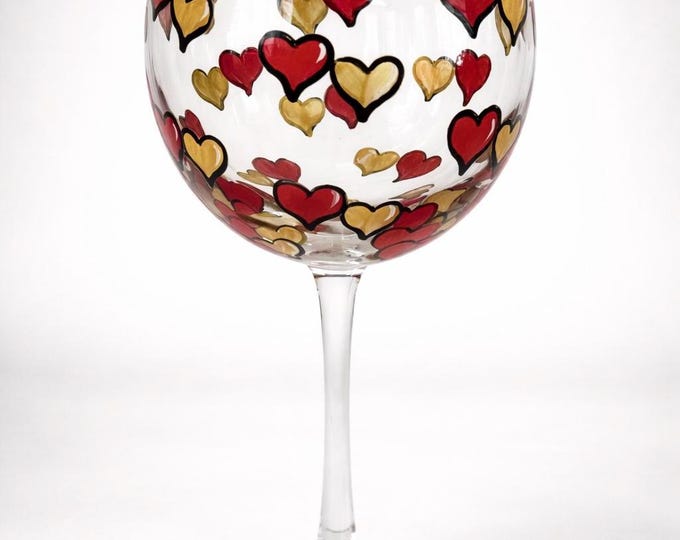 Hand Painted Red Hearts Wine Glass – wedding Toasting Glass