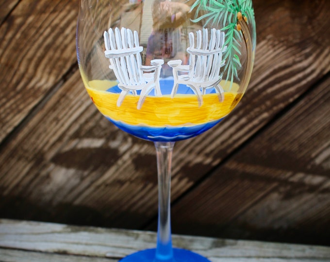 Hand Painted Wine Glass Adirondack Chairs . Great for Glamping! Gift for her. Made in USA.