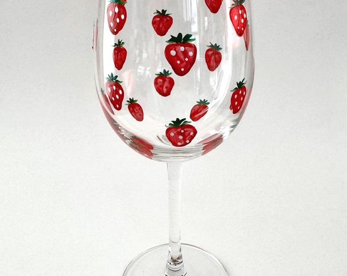 Custom Strawberry Wine Glass Minimalist hand painted Birthday Gift Summer Decor Anniversary Present