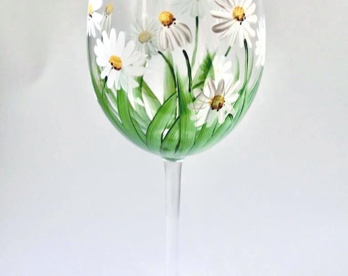 Hand Painted Daisy Wine Glass: April Birth Month Flower Gift