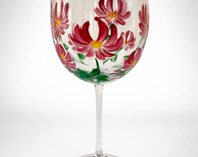 Hand Painted November Birth Month Wine Glass - Personalize- November Birthday glass-Chrysanthemum flower- Fall Barware