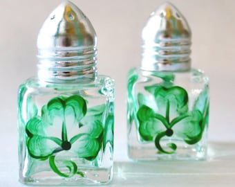 Hand Painted Shamrock Salt and Pepper Shakers: Irish Table Decor