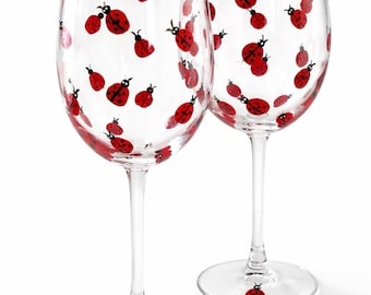 Hand Painted Ladybug Wine Glasses – Set of 2 Minimalist Stemware