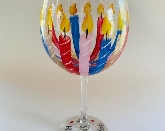 Happy 60th Birthday Wine Glass. 18.5 oz. Hand painted. Lead free and made in the USA.