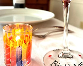 Hand Painted Party Birthday Candle Shot Glass Votive Holder