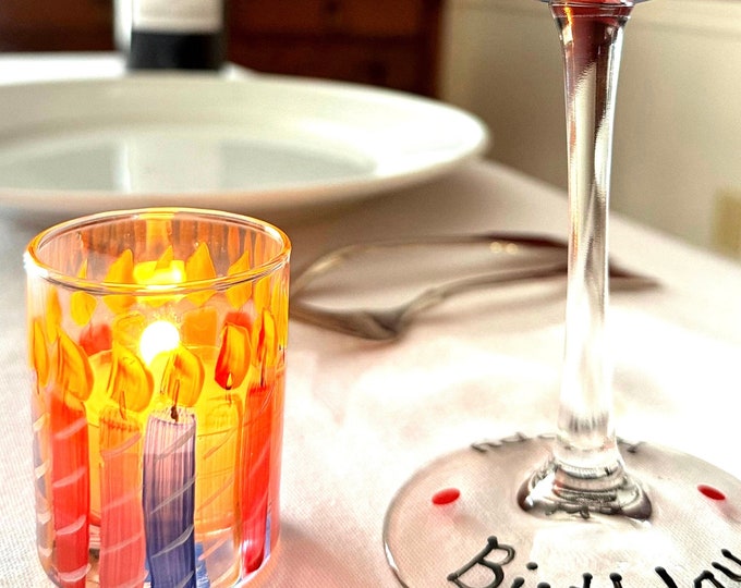 Hand Painted Party Birthday Candle Shot Glass Votive Holder