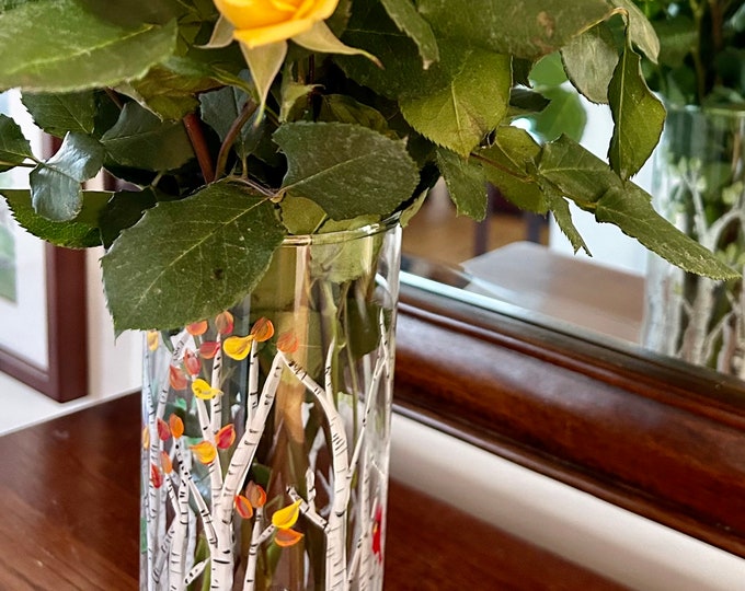 Hand painted glass vase four seasons floral decor nature art gift