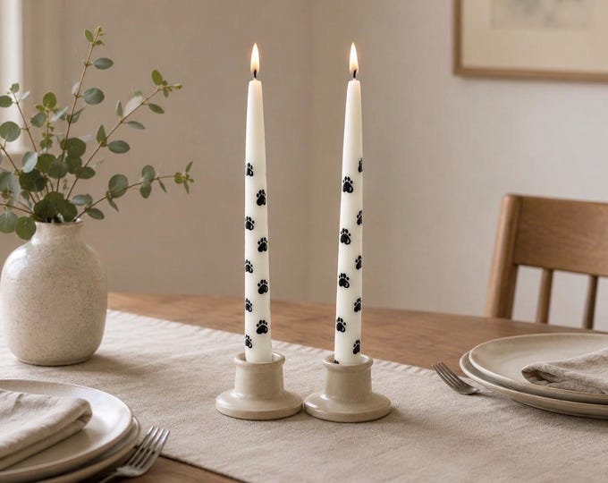 Hand Painted Paw Print Taper Candles: Dog lover gift Pet Decor, Set of 2