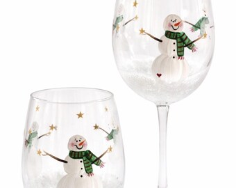 Hand Painted Snowman Wine Glass: Winter  Decor