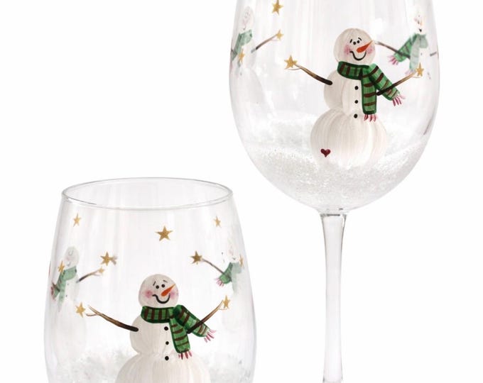 Hand Painted Snowman Wine Glass: Winter  Decor